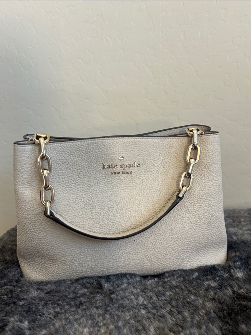 kate spade Pebbled Leather Shoulder Bag in Cream with Gold Hardware
